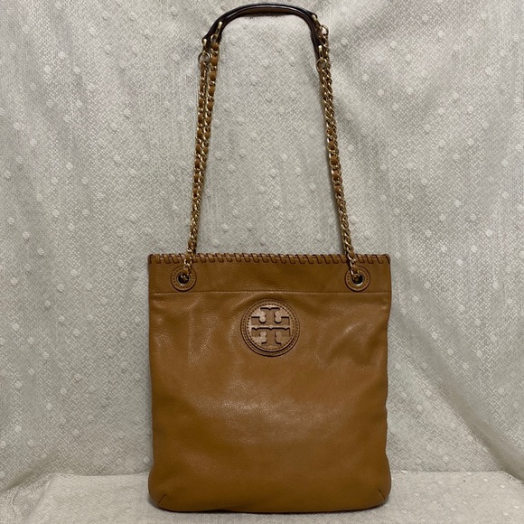 Tory Burch Handbags - *SOLD*Tory Burch Marion Whipstitch Trimmed Pebbled Leather Shoulder Bag/Caramel